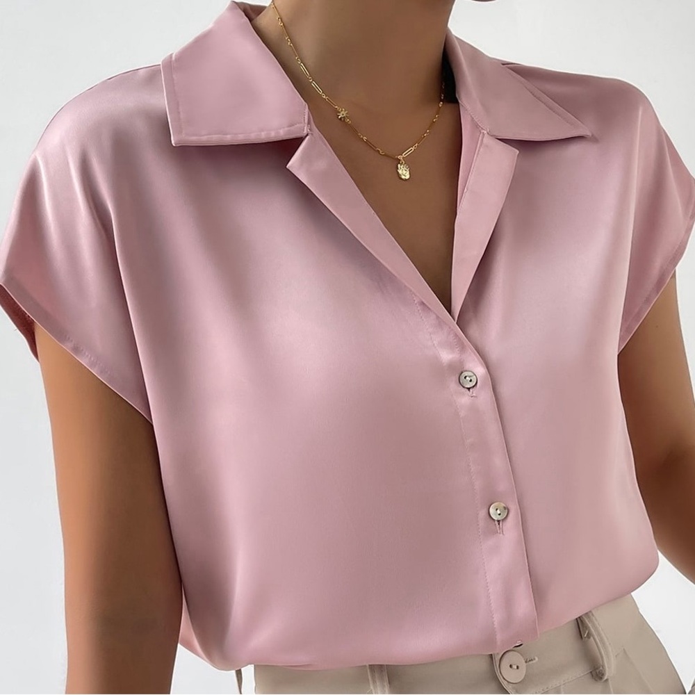 Solid Button Front Satin Shirt